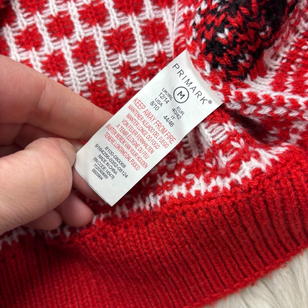Primark Women's M Red Fair Isle The Grinch Christmas Sweater Pom Pom Novelty - Picture 5 of 6